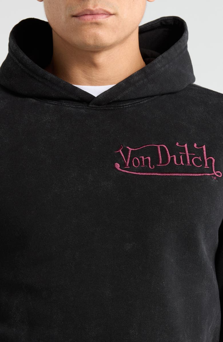 Von Dutch Embroidered Mineral Wash Fleece Graphic Hoodie, Alternate, color, Black Mineral Wash
