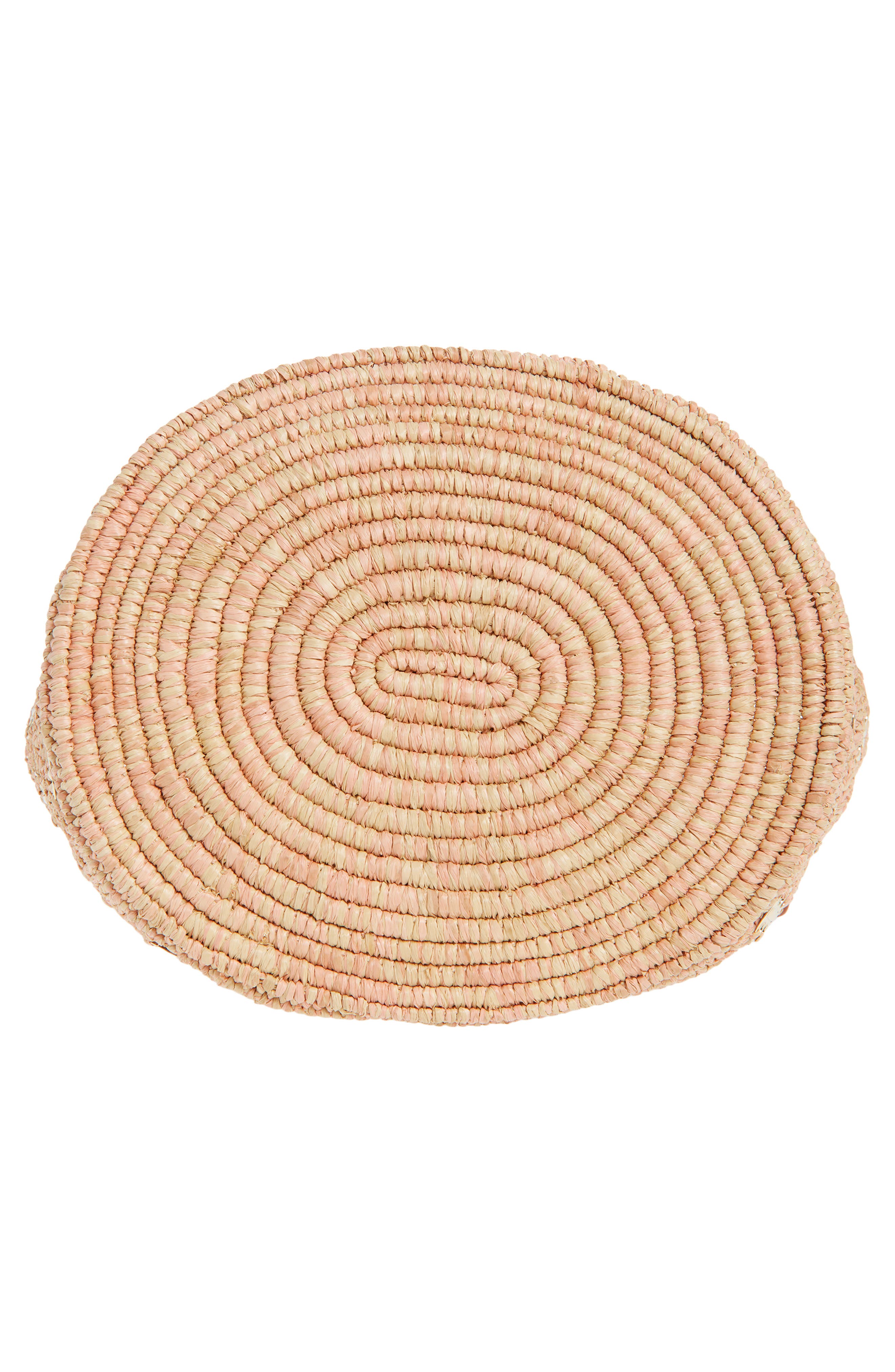 Rabanne Raffia Disc North South Bucket Bag, Alternate, color, Peach/ Gold