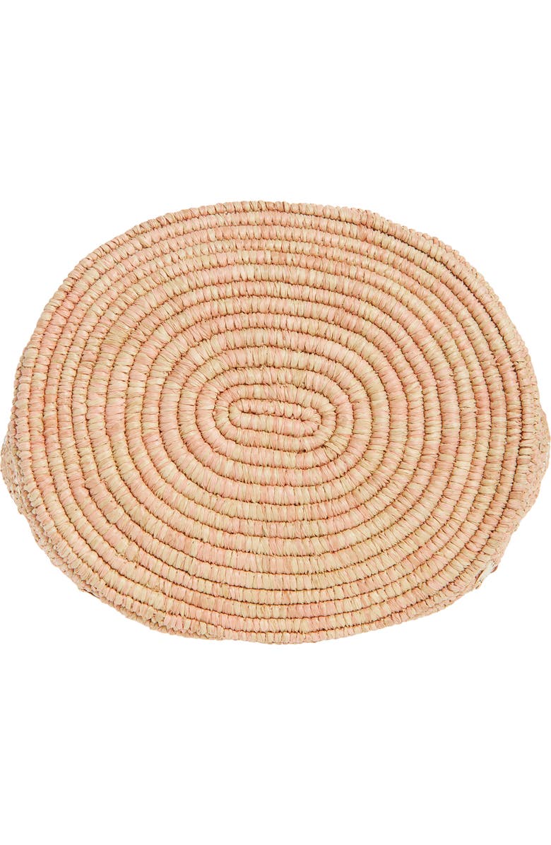 Rabanne Raffia Disc North South Bucket Bag, Alternate, color, Peach/ Gold