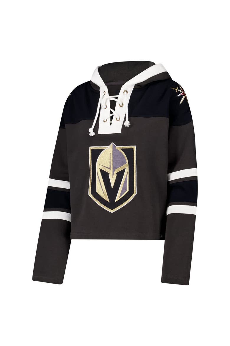 Women's '47 Charcoal Vegas Golden Knights Cropped Superior Lacer Pullover Hoodie, Alternate, color, Charcoal