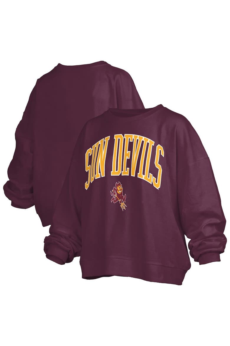 Women's Pressbox Maroon Arizona State Sun Devils Janise Arch Over Logo Waist Length Oversized Pullover Sweatshirt, Alternate, color, Maroon