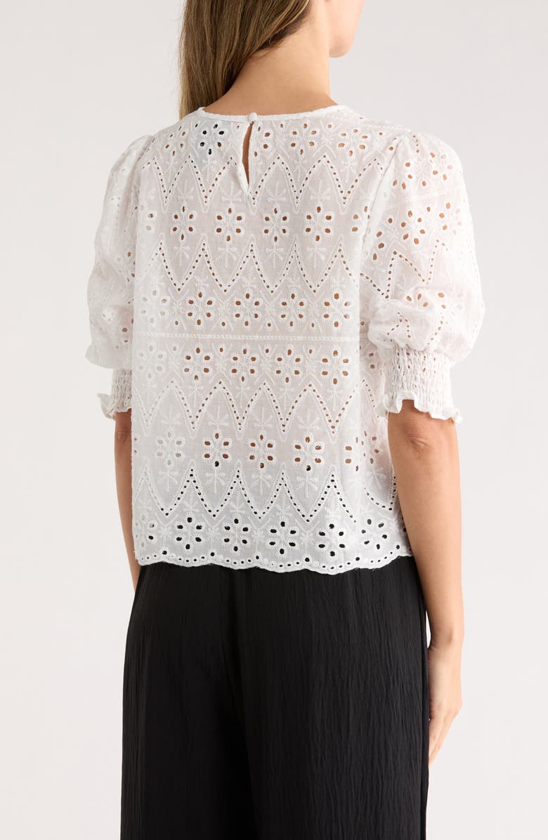 Forgotten Grace Eyelet Cotton Puff Sleeve Top, Alternate, color, White