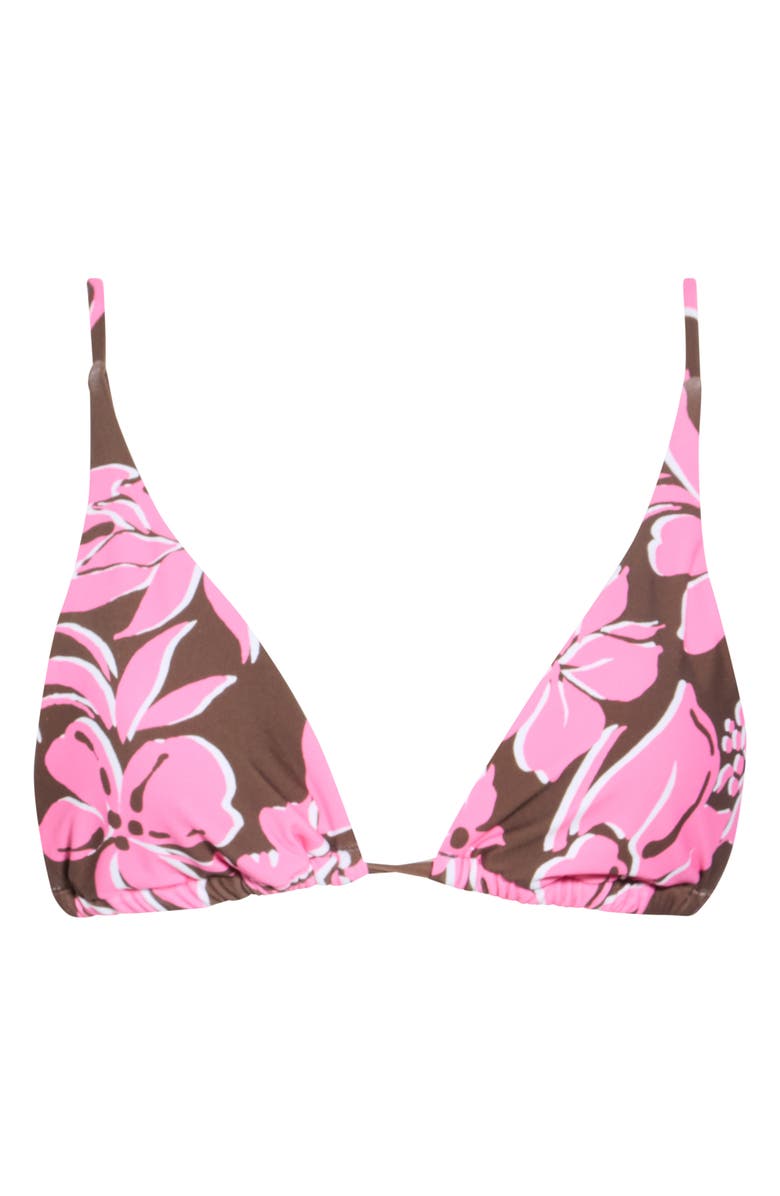 Roxy Floral Print Bikini Top, Main, color, Brown/ Pink