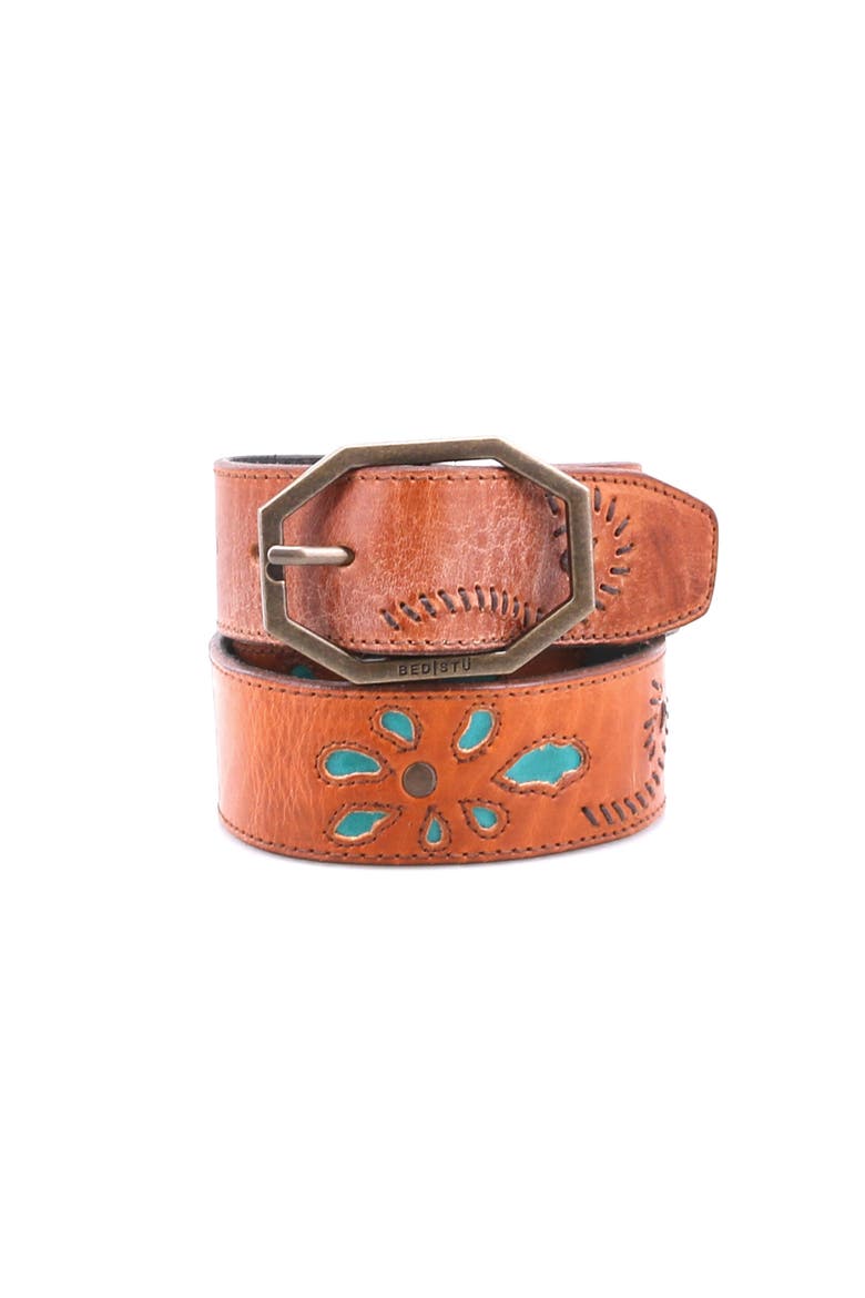 Upswing II Floral Inlay Belt, Main, color, Caramel Arctic Teal Rustic