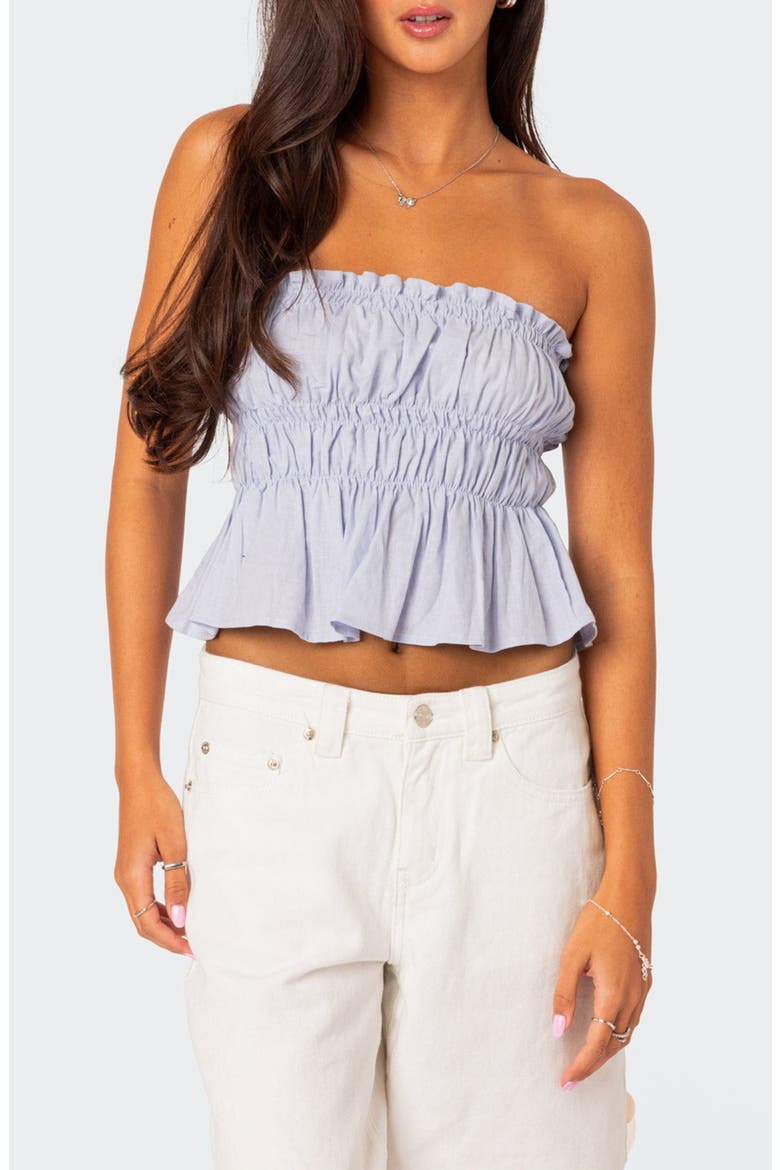 Katherine Smocked Strapless Crop Top, Main, color, LIGHT-BLUE