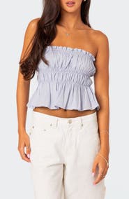 EDIKTED Katherine Smocked Strapless Crop Top