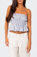 EDIKTED Katherine Smocked Strapless Crop Top
