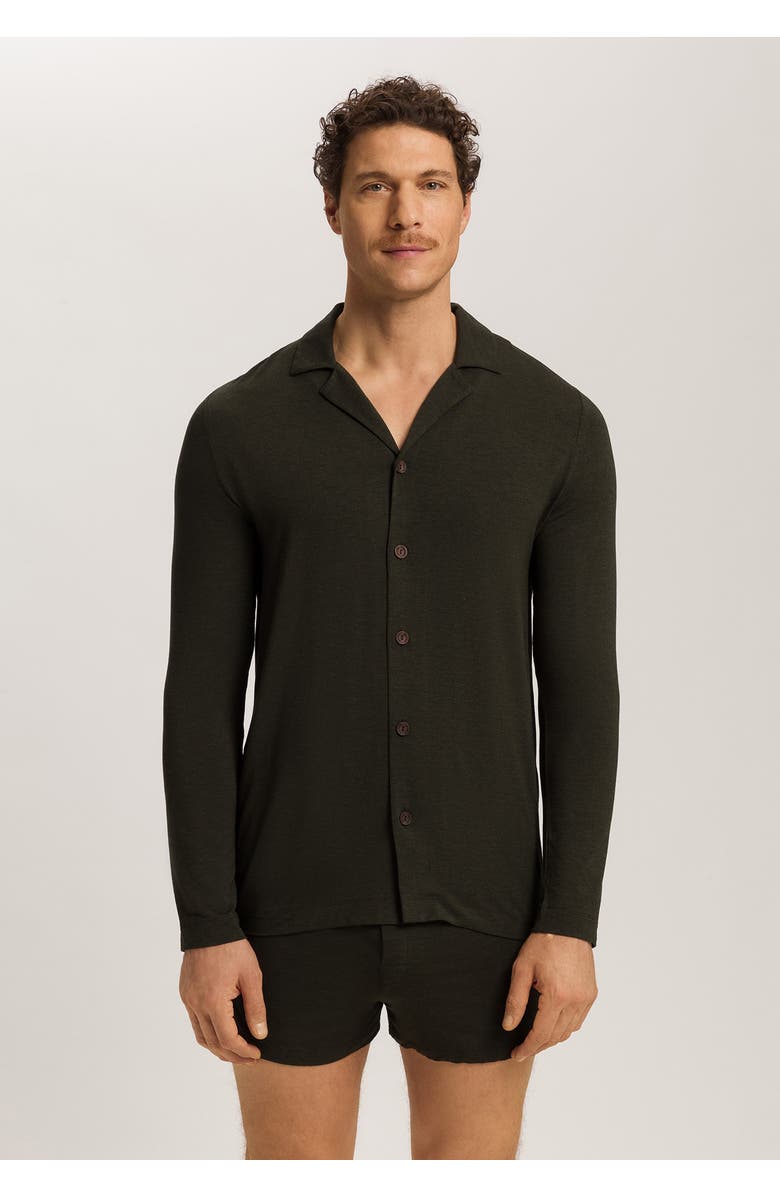 Hanro Casuals Long Sleeve Button Front Shirt, Alternate, color, Earthy Ink Melange
