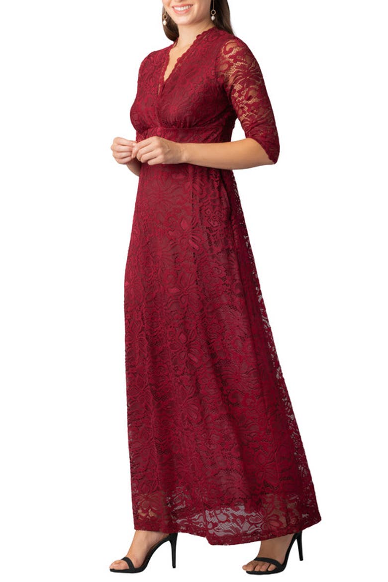 Maria Lace A-Line Evening Gown with Pockets, Alternate, color, Pinot Noir