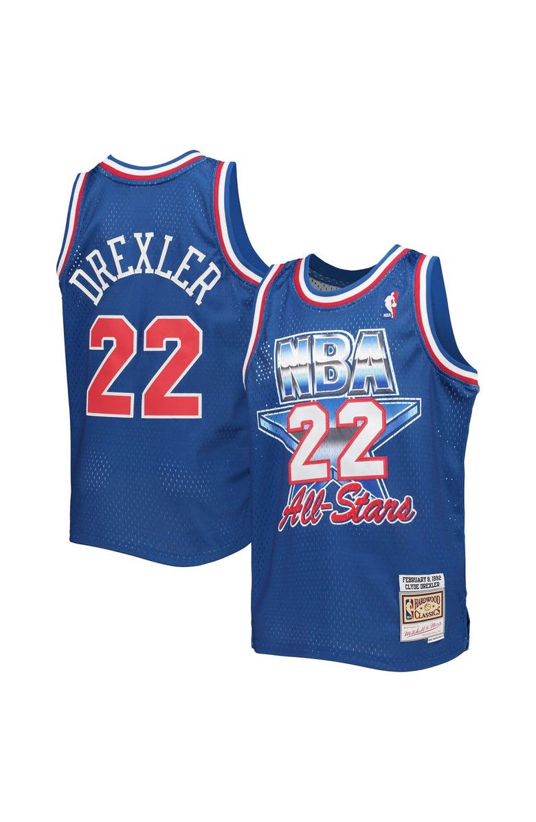 Mitchell & Ness Youth Mitchell & Ness Clyde Drexler Blue Western Conference 1992 NBA All-Star Game Hardwood Classics Swingman Jersey, Alternate, color,
