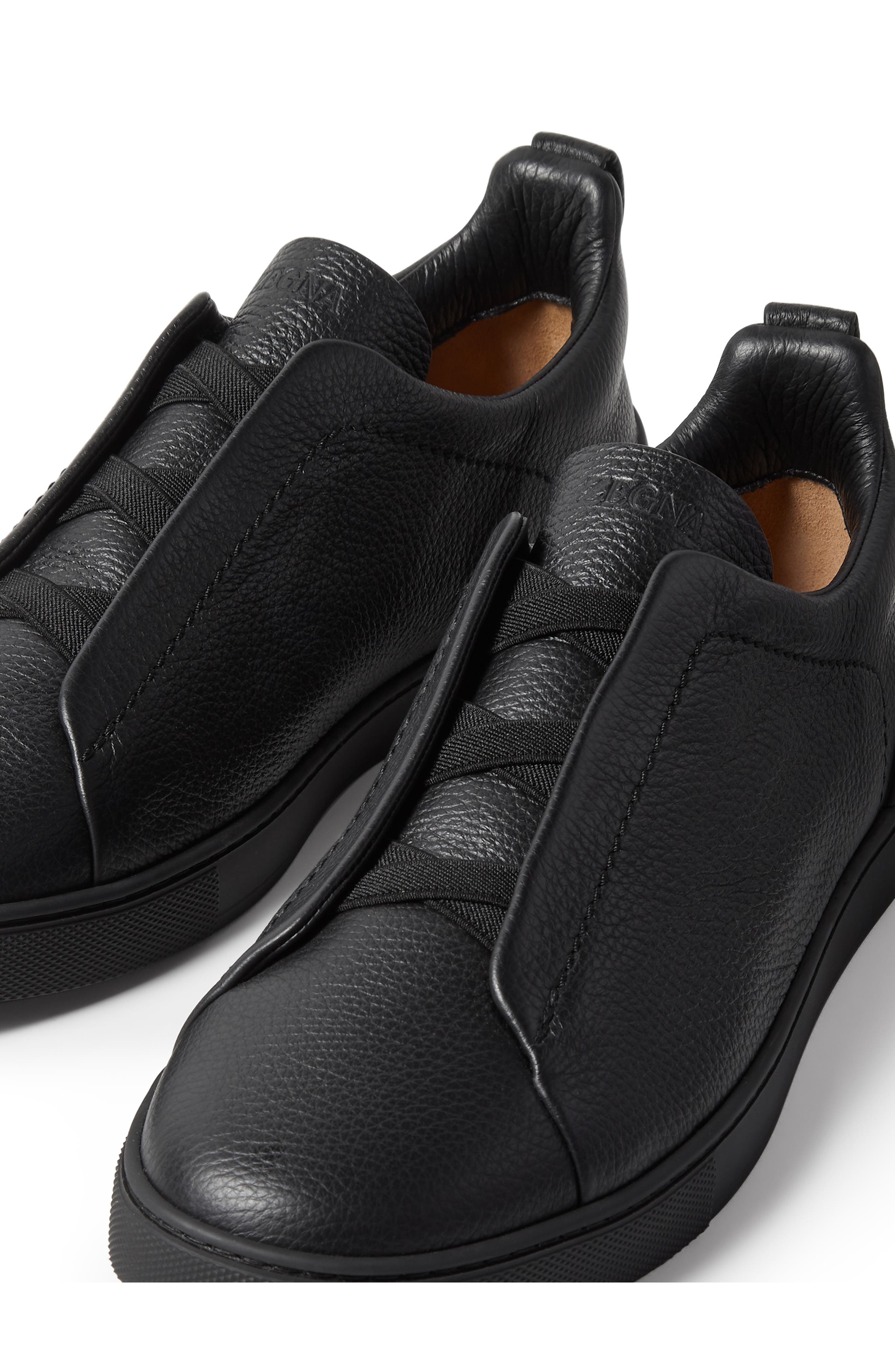 Triple Stitch™ Leather Slip-On Sneaker, Alternate, color, BLACK