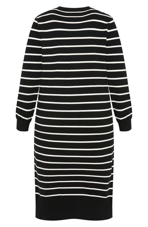 City Chic June Stripe Long Cardigan In Black