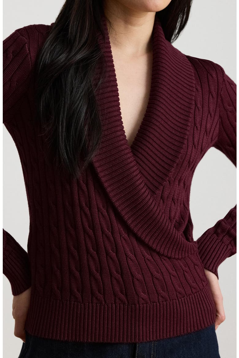Shawl Collar Cable Knit Sweater, Alternate, color, RED