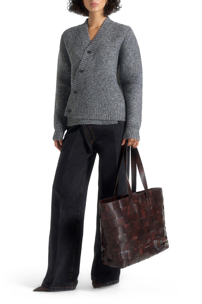 Dani Unisex Asymmetric Brushed Wool Knit Cardigan, Alternate, color, Grey