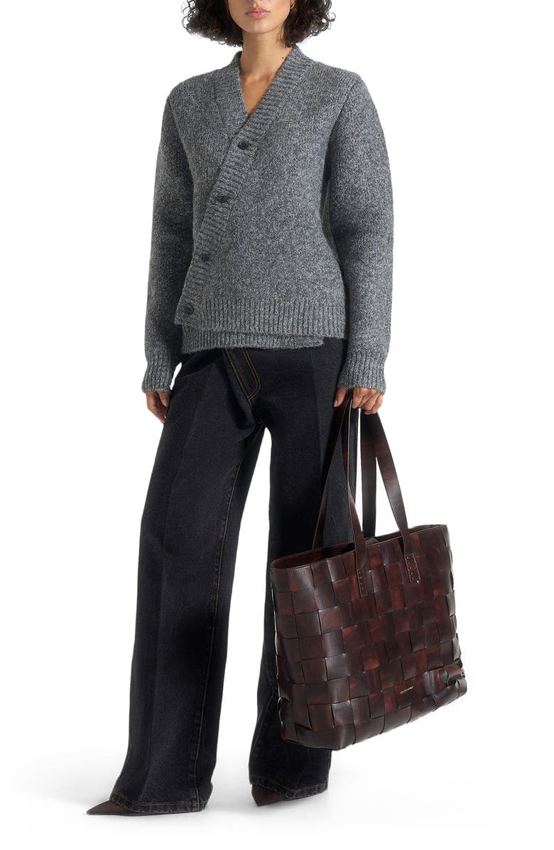 Manière De Voir Dani Unisex Asymmetric Brushed Wool Knit Cardigan, Alternate, color, Grey