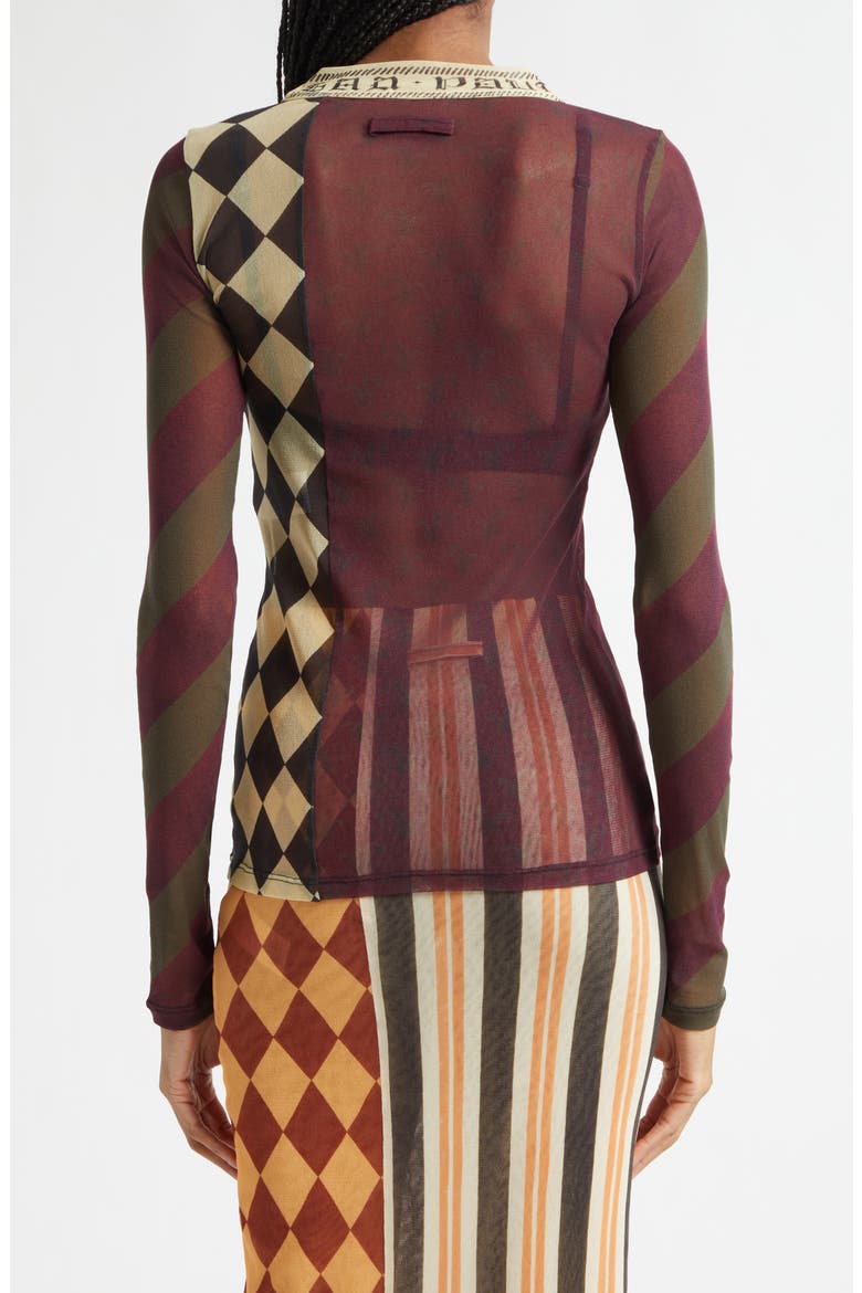 Checkerboard Long Sleeve Mesh Top, Alternate, color, BURGUNDY MULTICOLOR