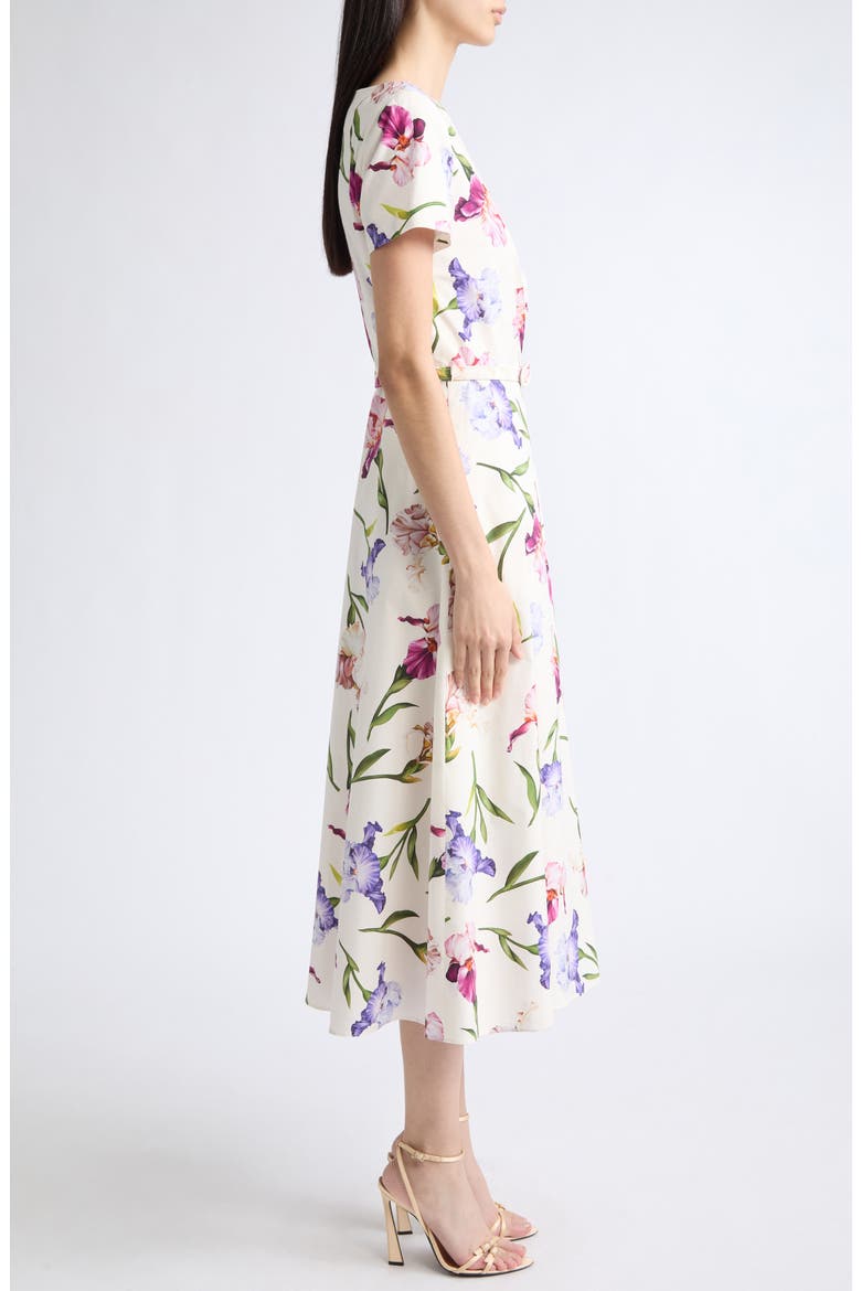Iris Flower Cotton Stretch Poplin Midi Dress, Alternate, color, IVORY MULTI