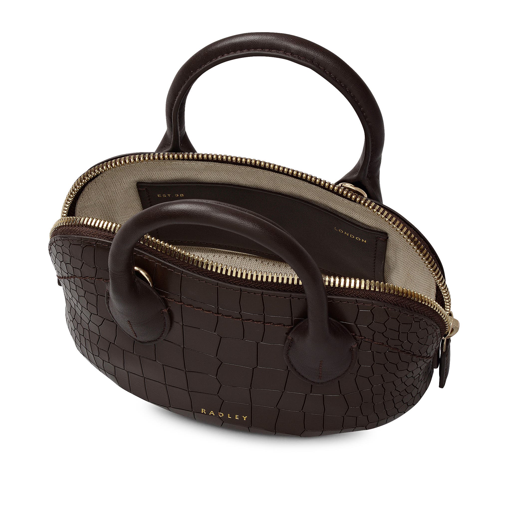 Radley The Muriel - Faux Croc Micro Ziptop Satchel Bag, Alternate, color, Dark Oak