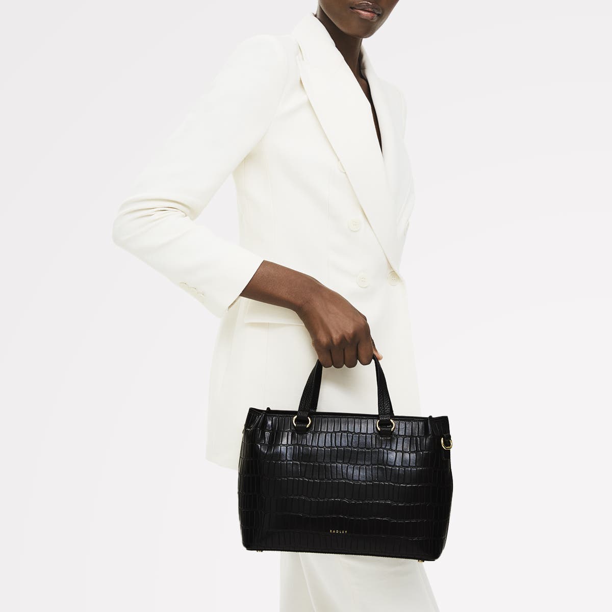 Radley Eltham Mews - Faux Croc Small Ziptop Satchel Bag, Alternate, color, Black