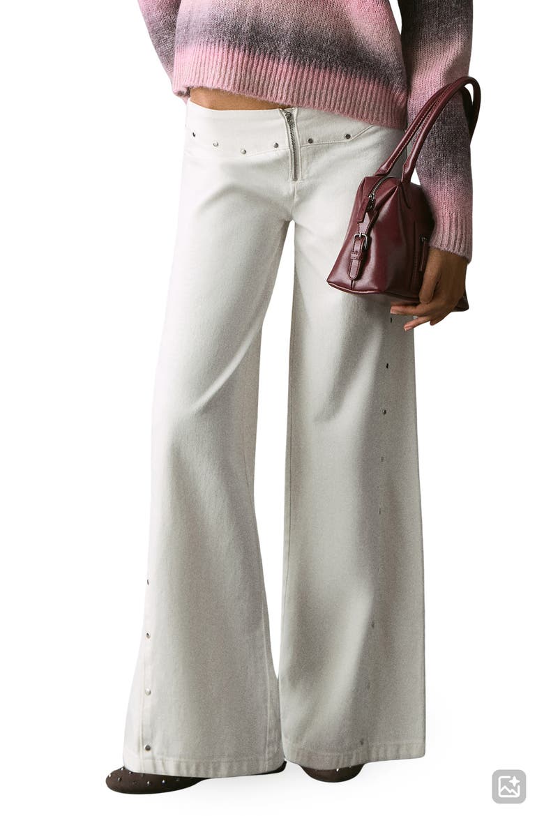 Studded Wide Leg Jeans, Main, color, OFF WHITE