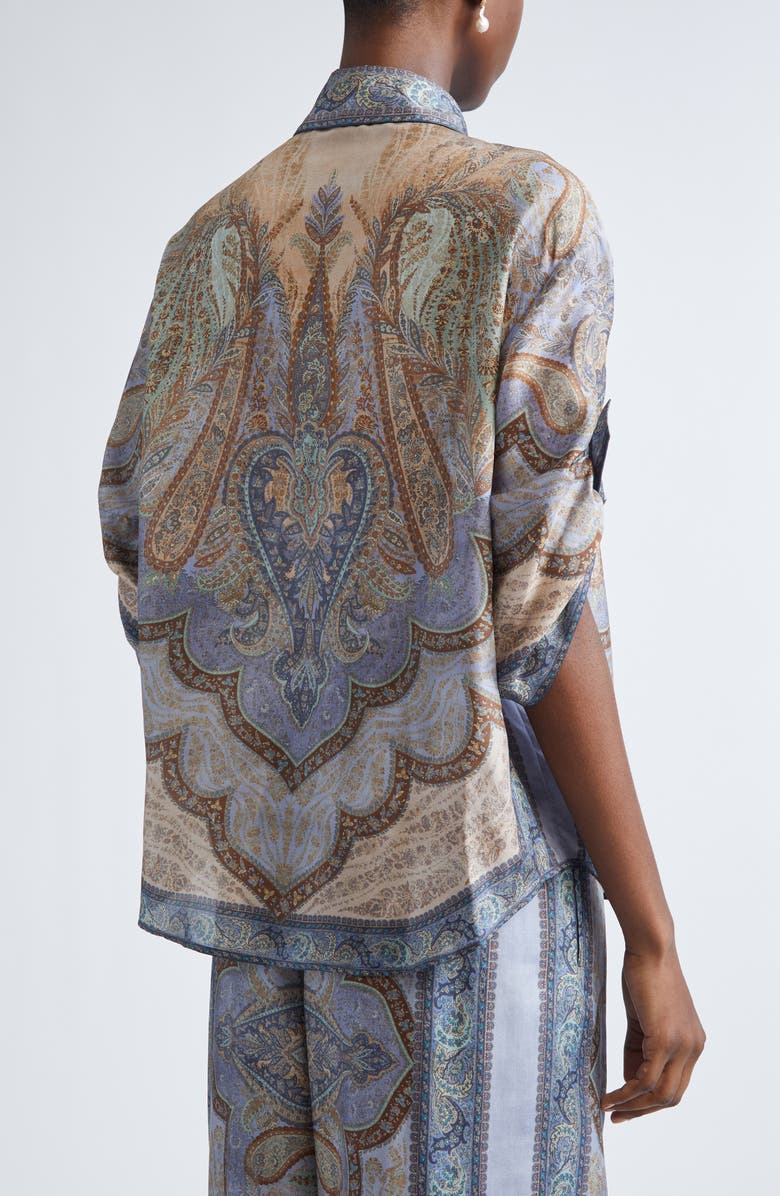 Zimmermann Wanderlust Oversize Paisley Silk Button-Up Shirt, Alternate, color, Tapestry Blue Multi