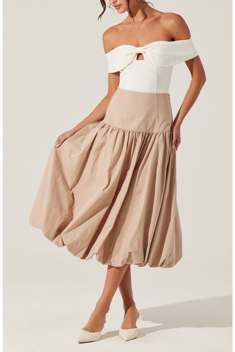 Laryn Bubble Hem Cotton Midi Skirt, Alternate, color, TAN