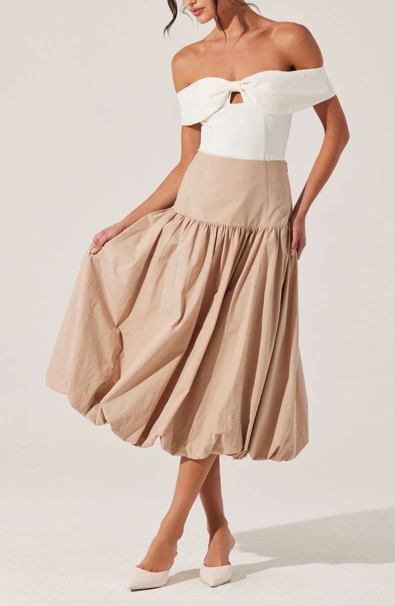 ASTR the Label Laryn Bubble Hem Cotton Midi Skirt, Alternate, color, 