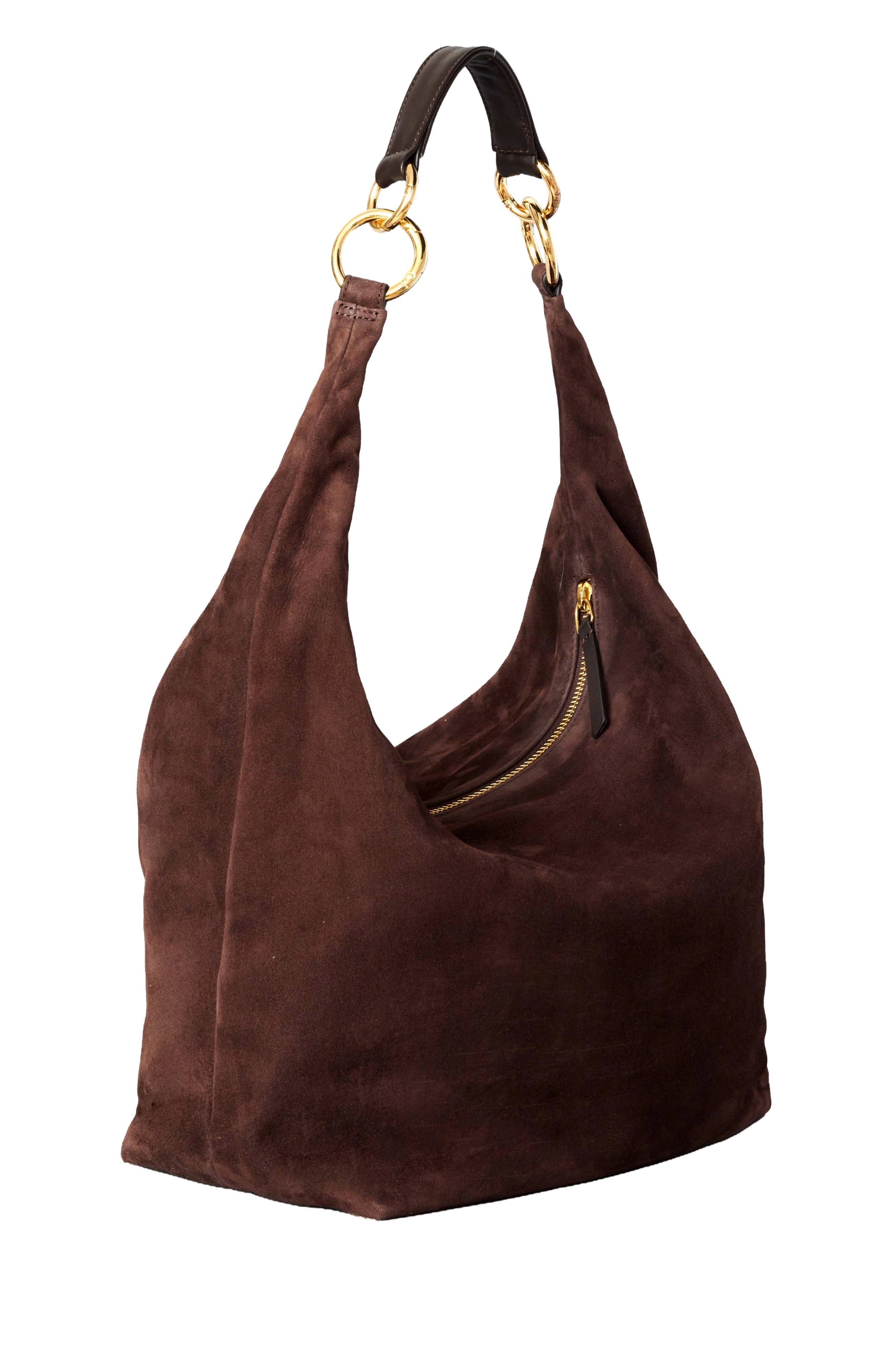 Leather Convertible Hobo Ring Bag, Alternate, color, Chocolate Suede