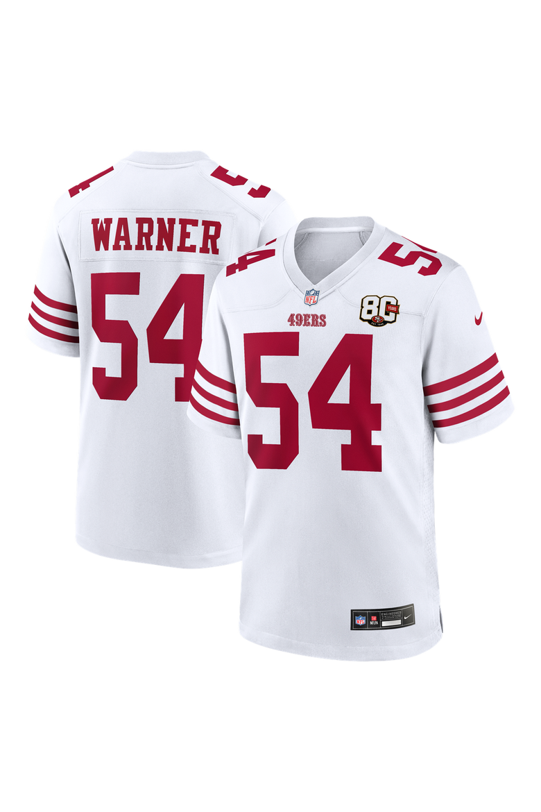 Men's Nike Fred Warner White San Francisco 49ers 80th Anniversary Game Jersey, Main, color, White
