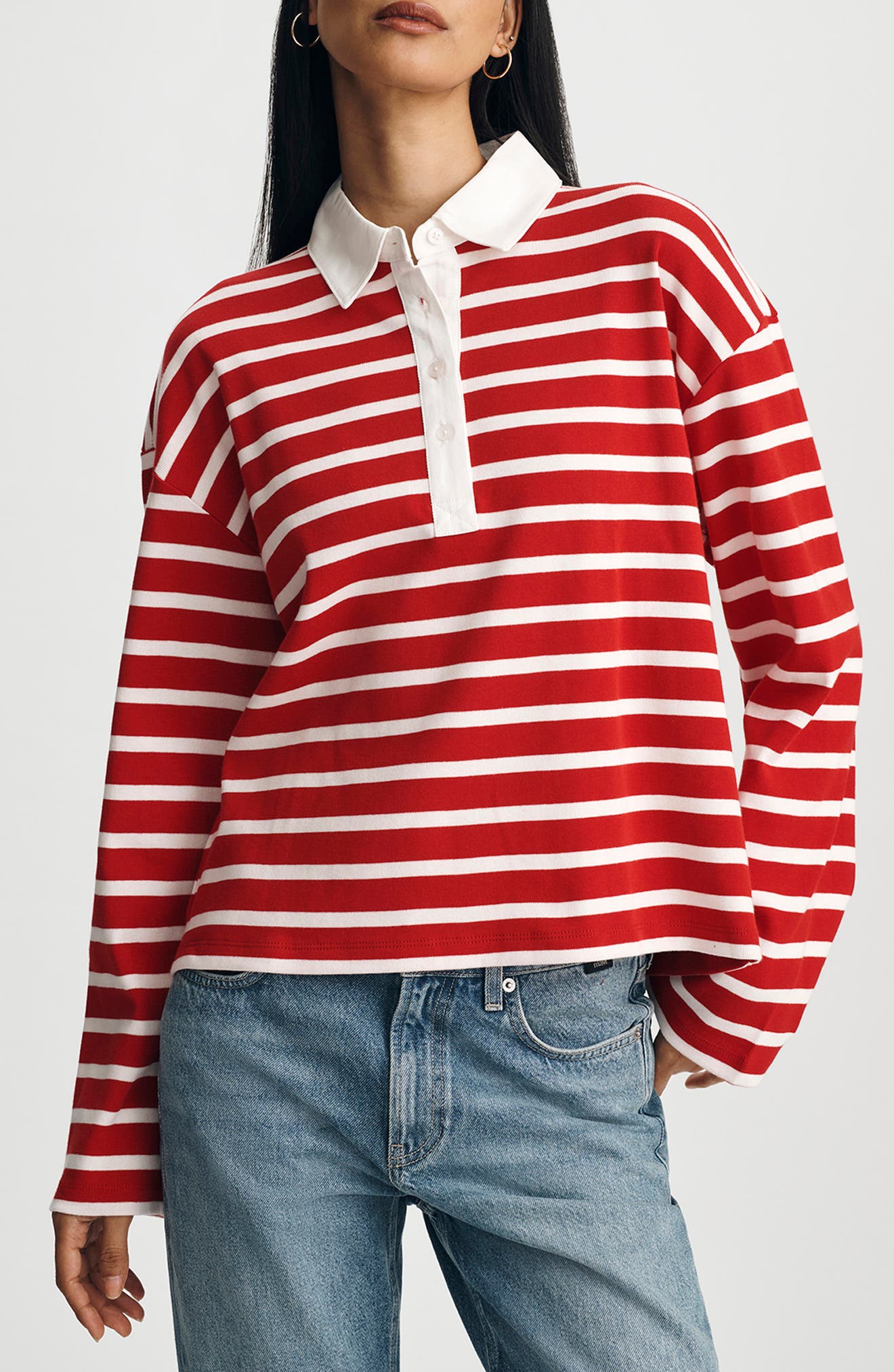 Mavi Jeans Stripe Polo Shirt In Equestrian Red Stripe