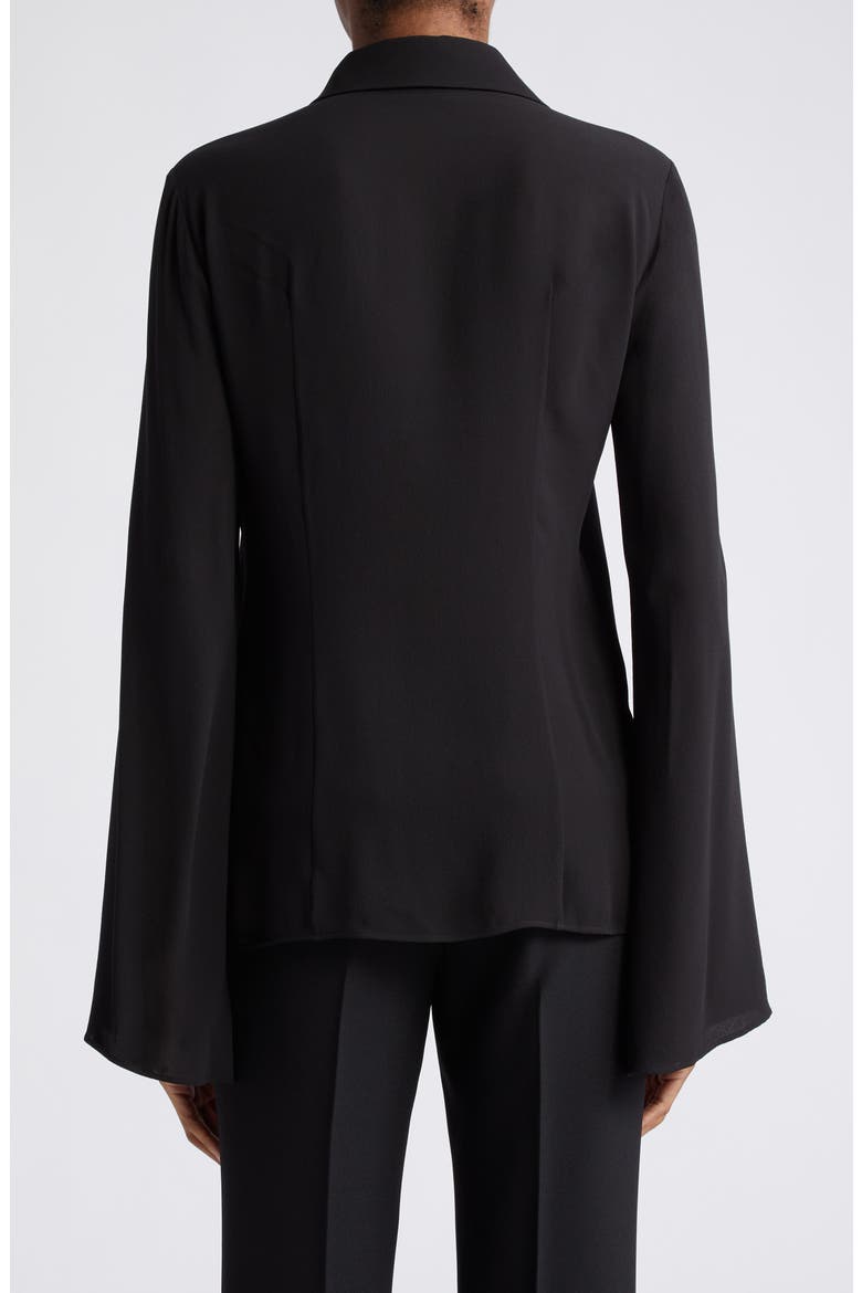 Split Sleeve Silk Georgette Button-Up Shirt, Alternate, color, BLACK