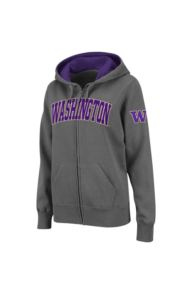 COLOSSEUM Women's Colosseum  Charcoal Washington Huskies Arched Name Full-Zip Hoodie, Alternate, color, Charcoal