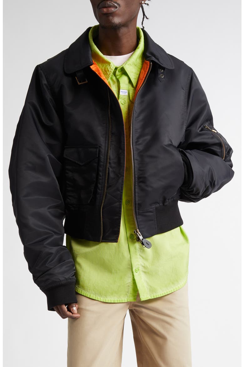 Shrunken Bomber Jacket, Main, color, BLACK BLACK