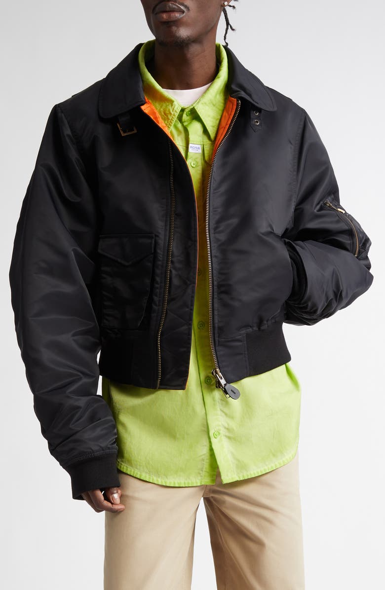 Martine Rose Shrunken Bomber Jacket, Main, color, Black Black