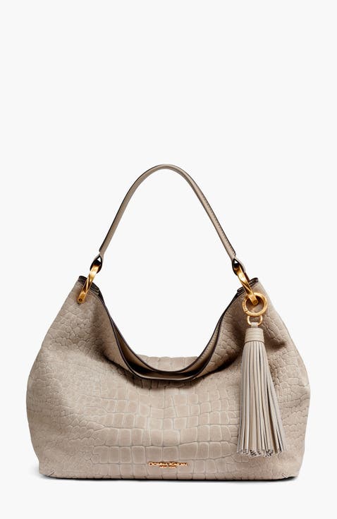 Glenwood Croc-Effect Suede Shoulder Bag