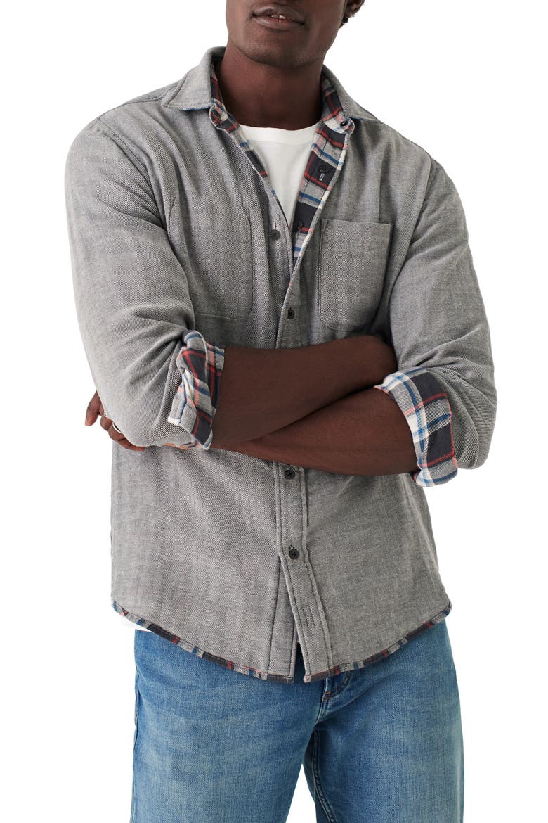 The Reversible Plaid Knit Organic Cotton Button-Up Shirt, Main, color, SKULL ROCK PLAID