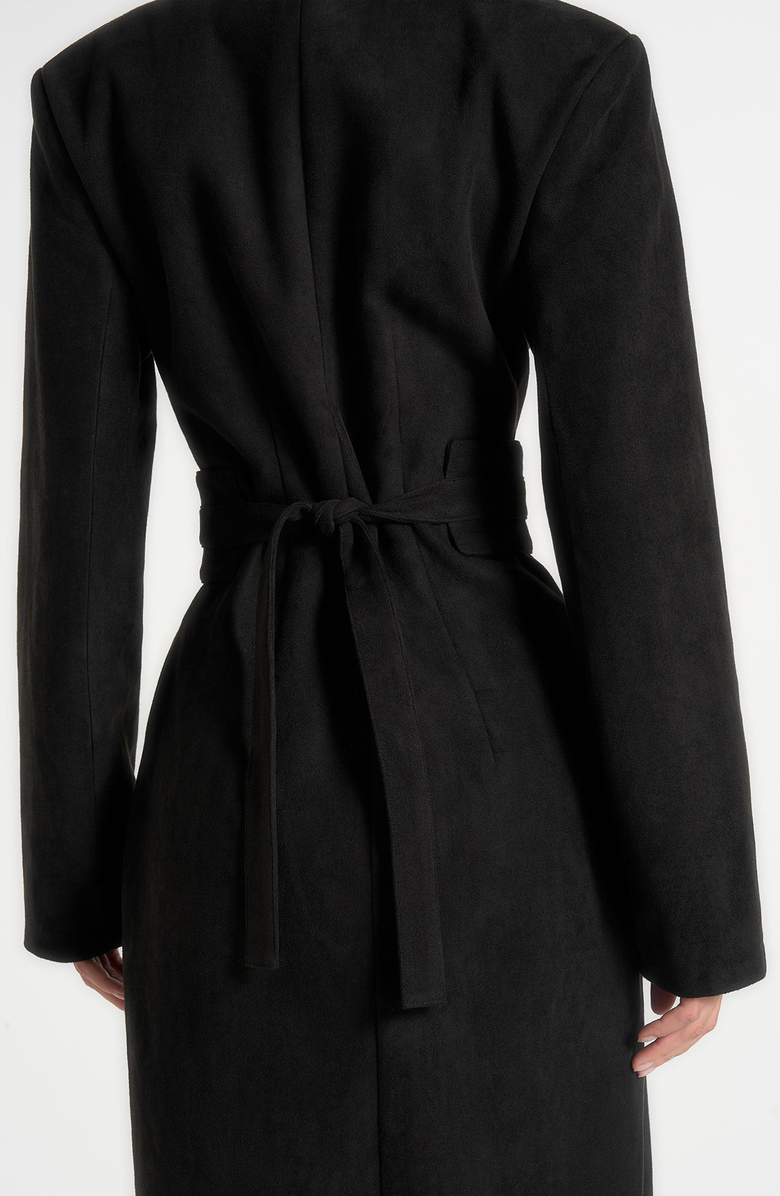 Manière De Voir Esma Suede Asymmetric Coat with Cinch Belt, Alternate, color, Black