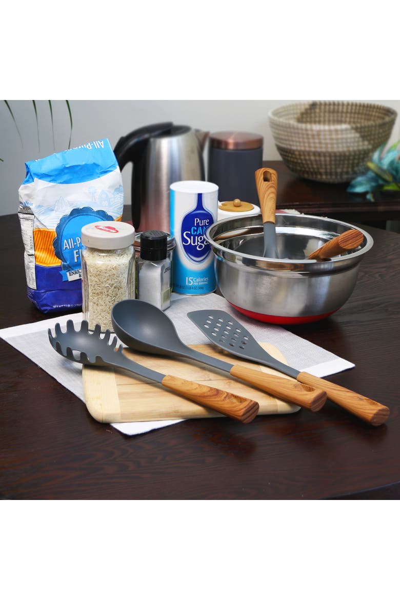 Everwood Kitchen Nylon Tools Set with Wood Inspi Handles, Set of 5, Alternate, color, Brown