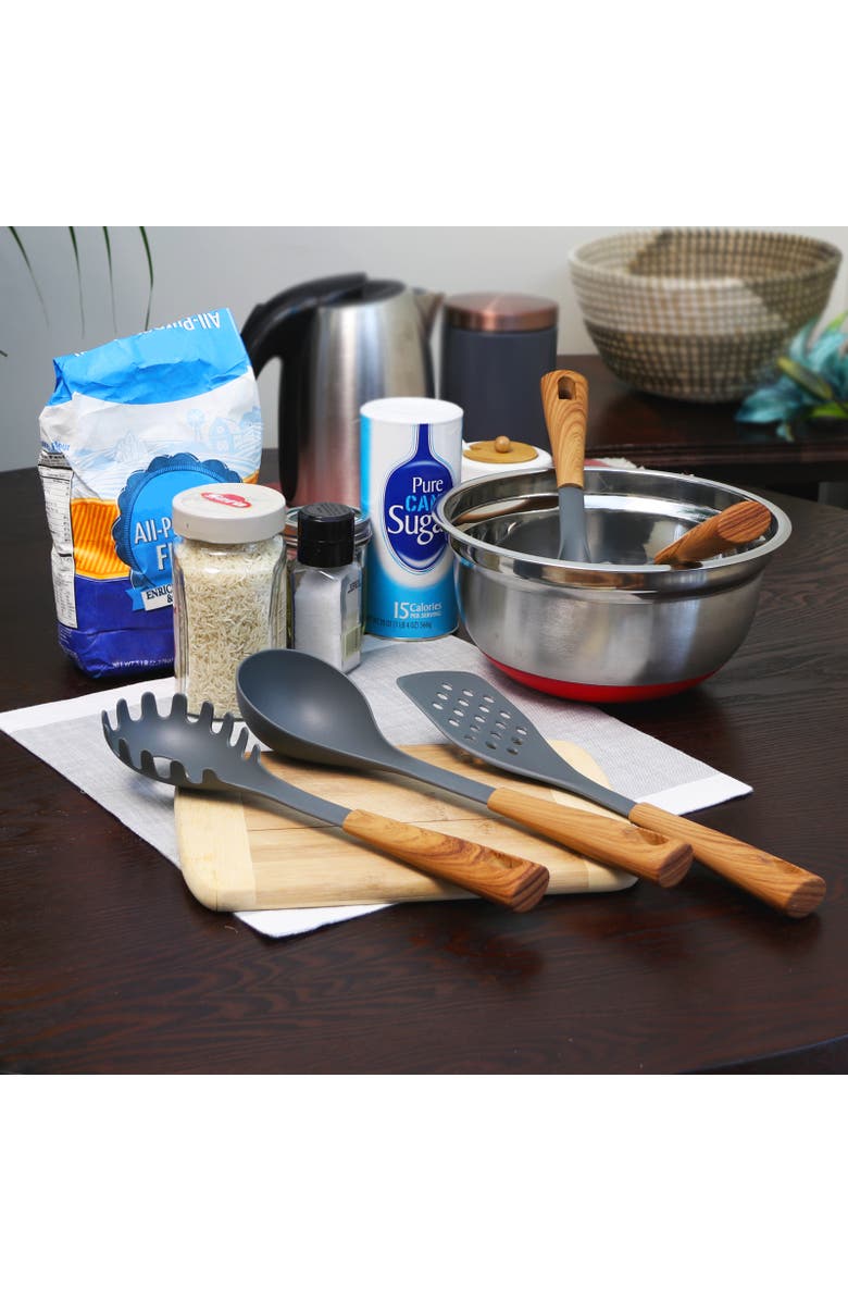 OSTER Everwood Kitchen Nylon Tools Set with Wood Inspi Handles, Set of 5, Alternate, color, Brown