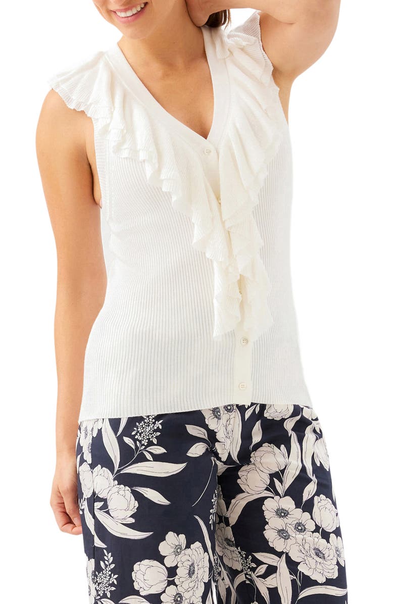 Karen Kane Ruffle Detail Rib Sleeveless Sweater, Alternate, color, Off White