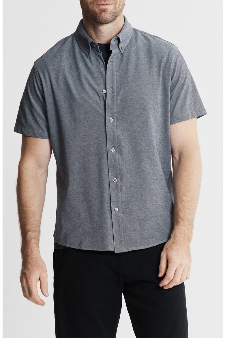 Short Sleeve Stretch Oxford Button-Up Shirt, Main, color, NAVY