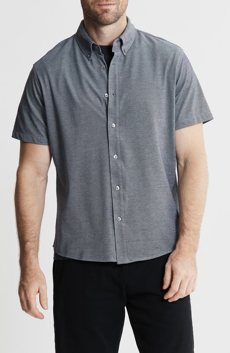 JACHS Short Sleeve Stretch Oxford Button-Up Shirt, Main, color, Navy