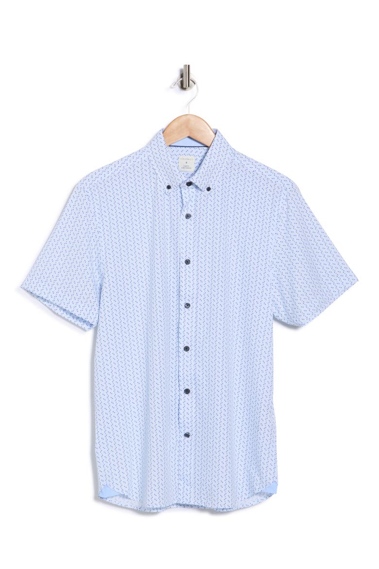 Slim Fit Geometric Print Short Sleeve Button-Down Shirt, Alternate, color, WHITE/ BLUE