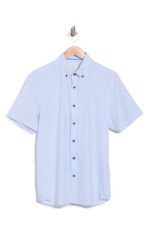 Slim Fit Geometric Print Short Sleeve Button-Down Shirt