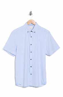 CONSTRUCT Slim Fit Geometric Print Short Sleeve Button-Down Shirt