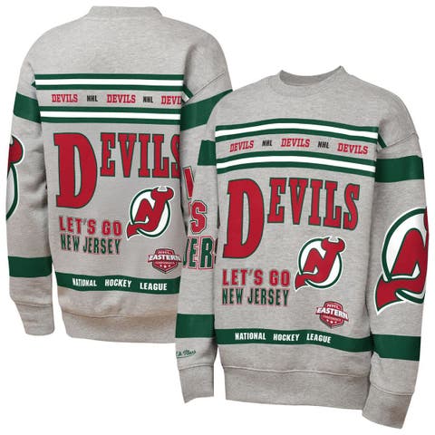 Youth Mitchell & Ness Heather Gray New Jersey Devils Allover Print Fleece Crewneck Sweatshirt