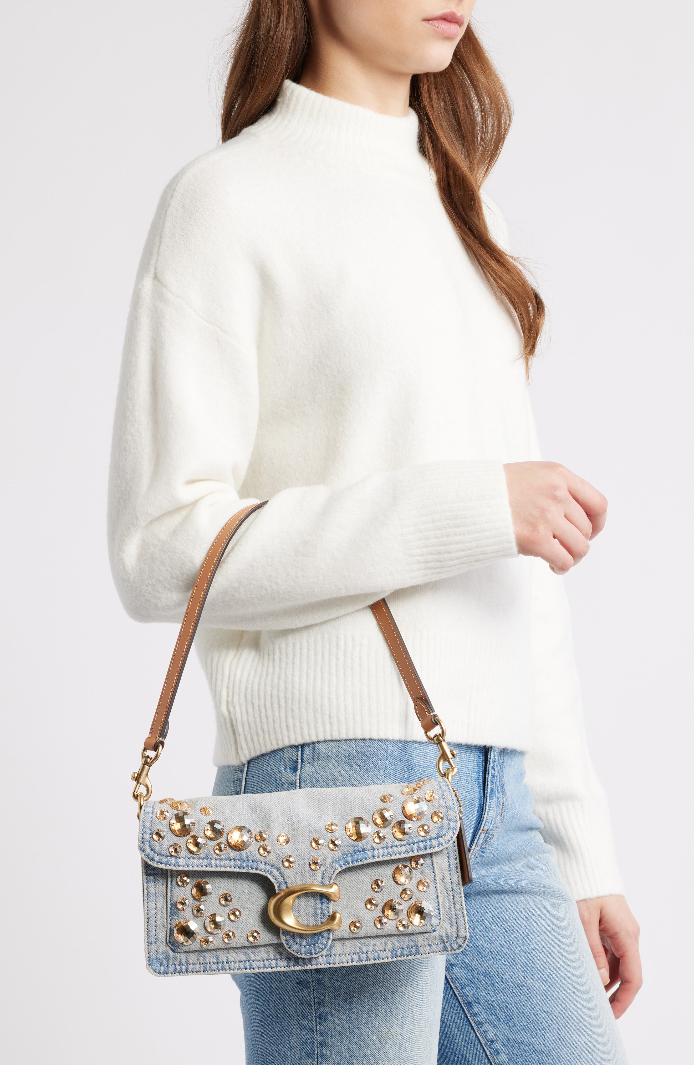 COACH Tabby Crystal Denim Crossbody Bag, Alternate, color, 