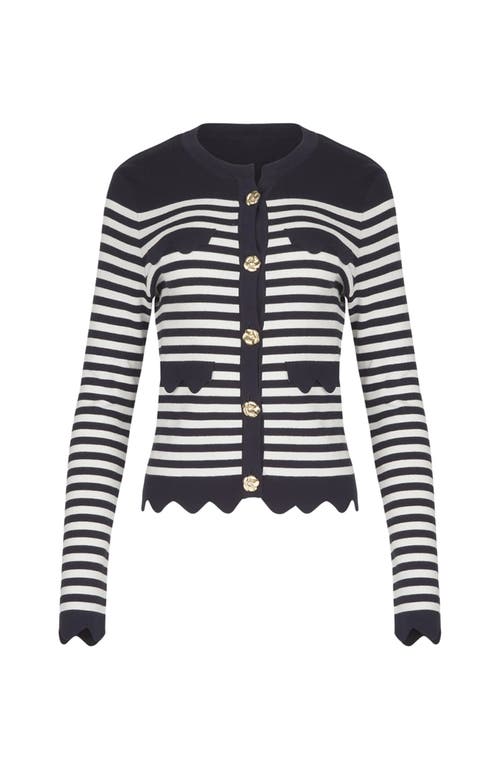 Anne Fontaine Cardigan Blue And White Striped Cardigan With Gold Flower Buttons In Blue