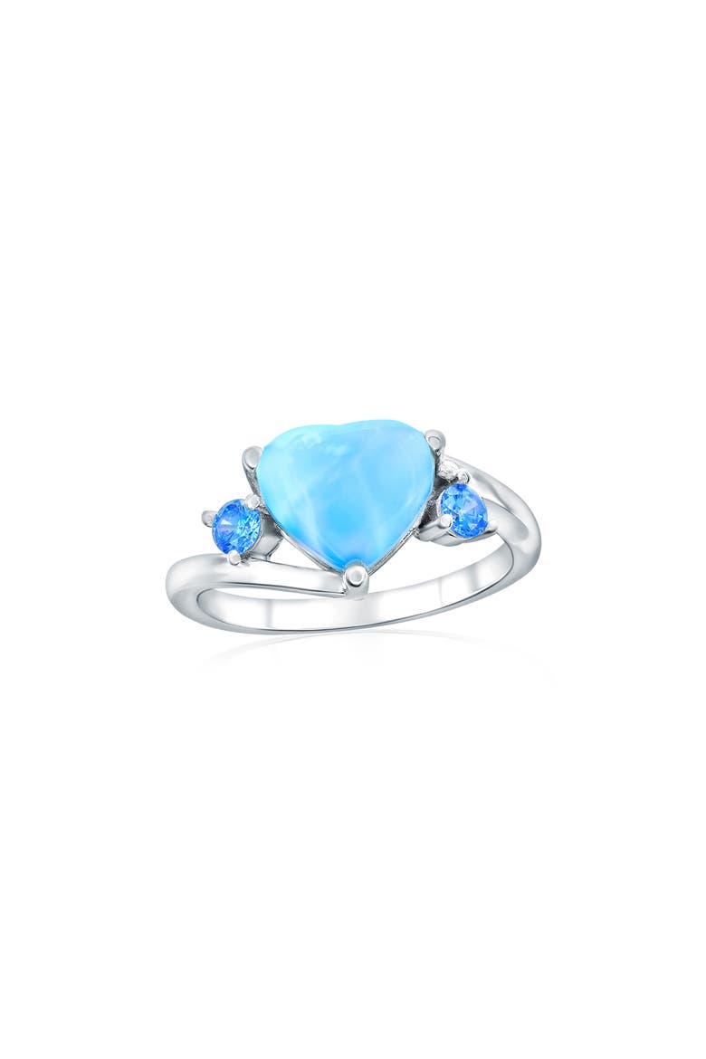 Sterling Silver Larimar & Cubic Zirconia Heart Ring, Main, color, BLUE