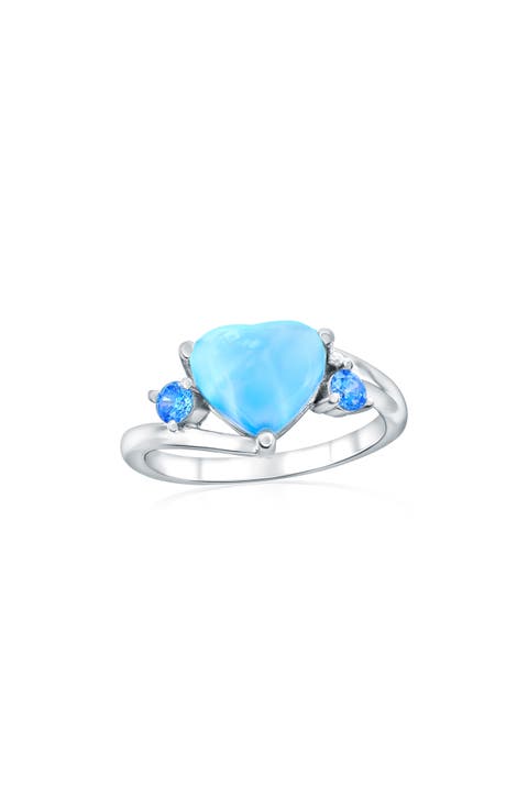 Sterling Silver Larimar & Cubic Zirconia Heart Ring